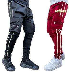 Customize Stacked Pants Jogging Suit Reflective Side Stitching Contrast Tape Men Skinny Stacked Pants