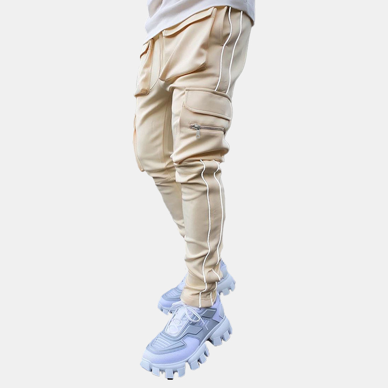 Customize Stacked Pants Jogging Suit Reflective Side Stitching Contrast Tape Men Skinny Stacked Pants