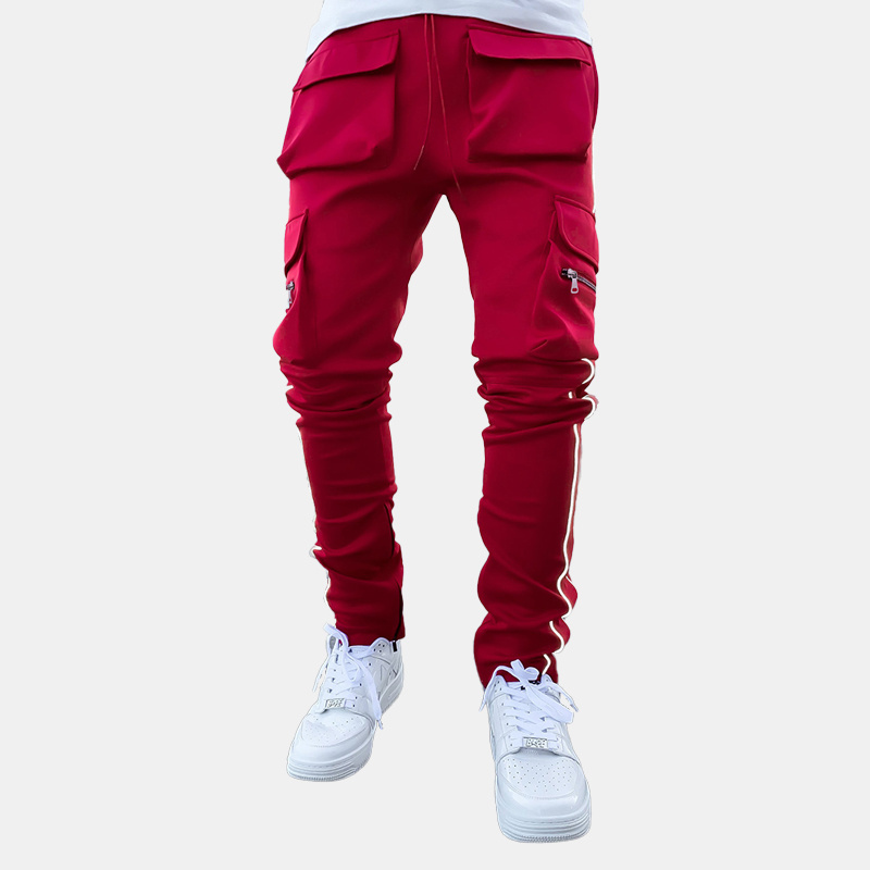 Customize Stacked Pants Jogging Suit Reflective Side Stitching Contrast Tape Men Skinny Stacked Pants