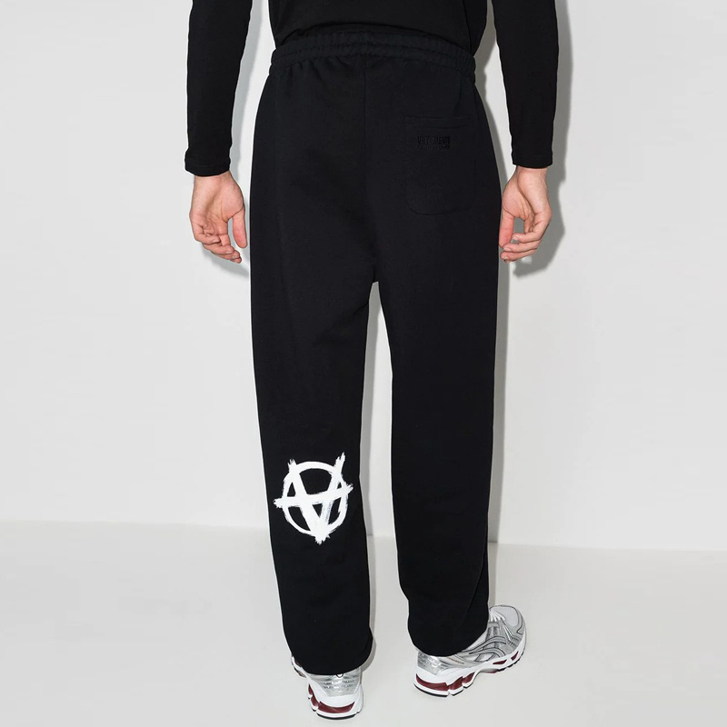 Black Custom Print Embroidered Logo Cotton Men Trousers Jogger Sweatpants Track Pants