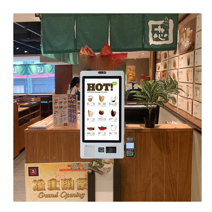 Crtly OEM touch screen order payment machine NFC card reader QR scanner self ordering kiosk in restaurant solution