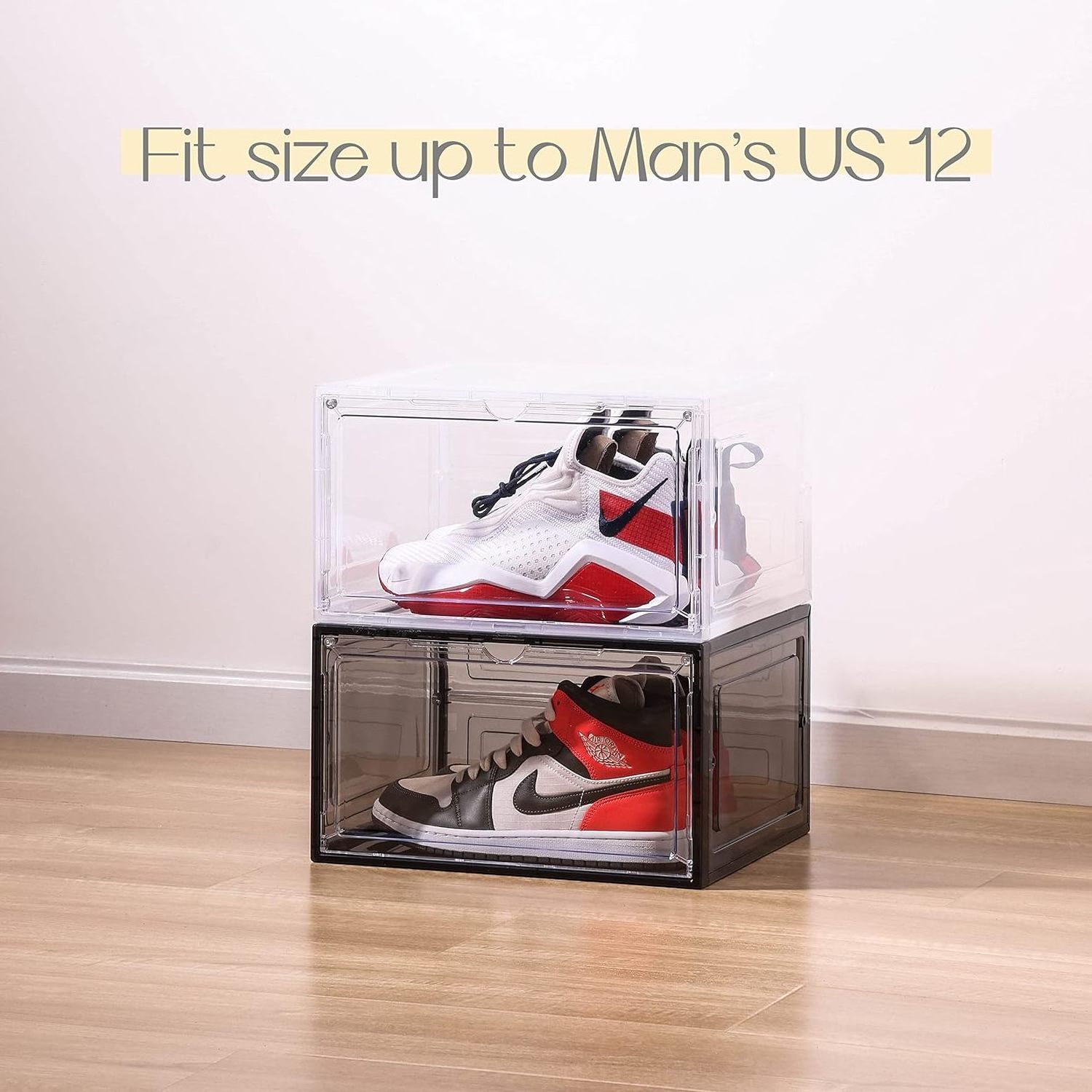 Shoe Organizer for Closet, Foldable Shoe Box with Adjustable Dividers and Clear Cover, Space Saving Shoe Storage Organizer