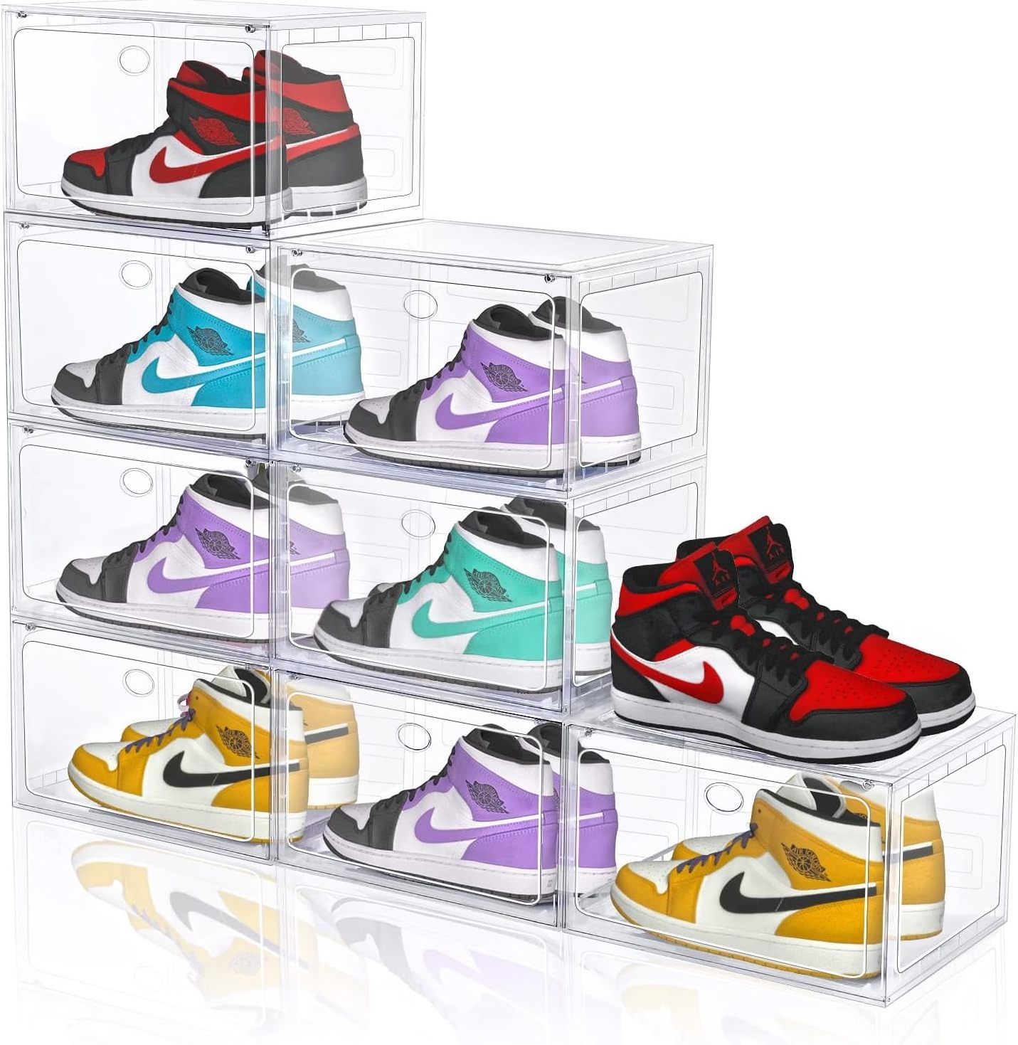 Shoe Box Stackable Plastic Sneaker Box Container, Magnetic Side Open Acrylic Organizer and Storage Case Wall Mounted