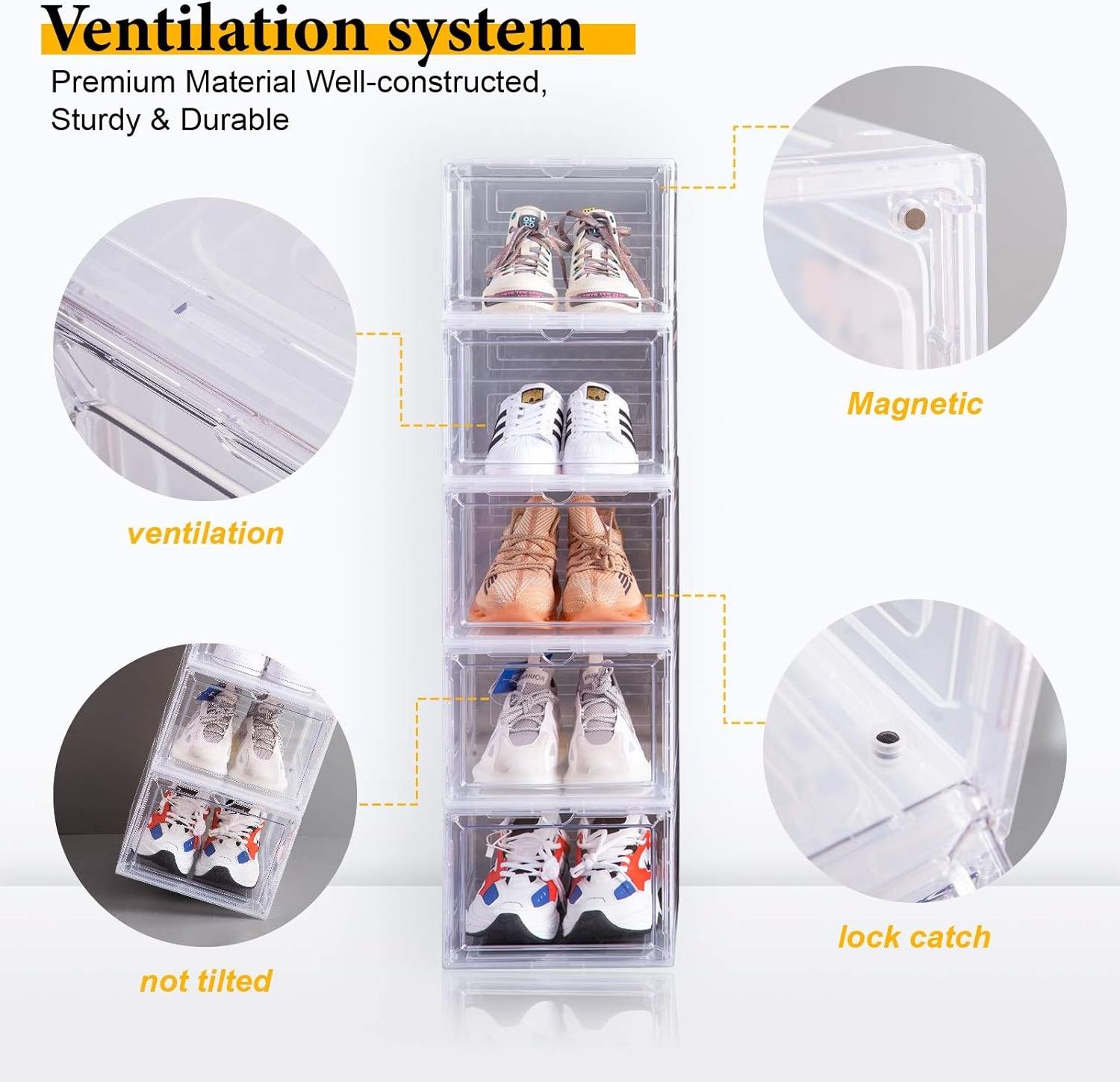 Shoe Organizer for Closet, Foldable Shoe Box with Adjustable Dividers and Clear Cover, Space Saving Shoe Storage Organizer