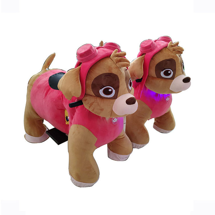 Kids plush dog riding battery powered walking animal rides electric mall rides with wheel