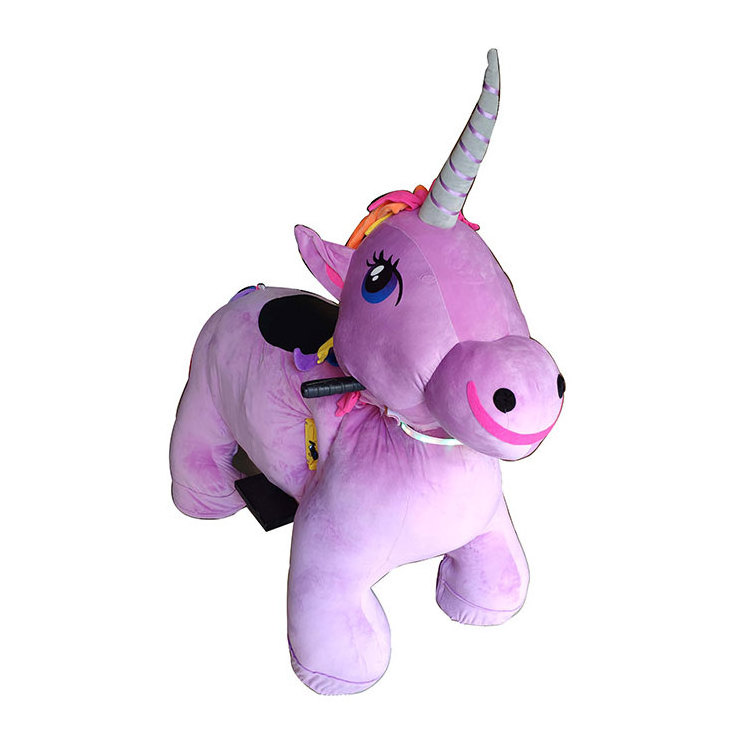 Rechargeable battery operated coin operated stuffed rides on unicorn motorized plush animal