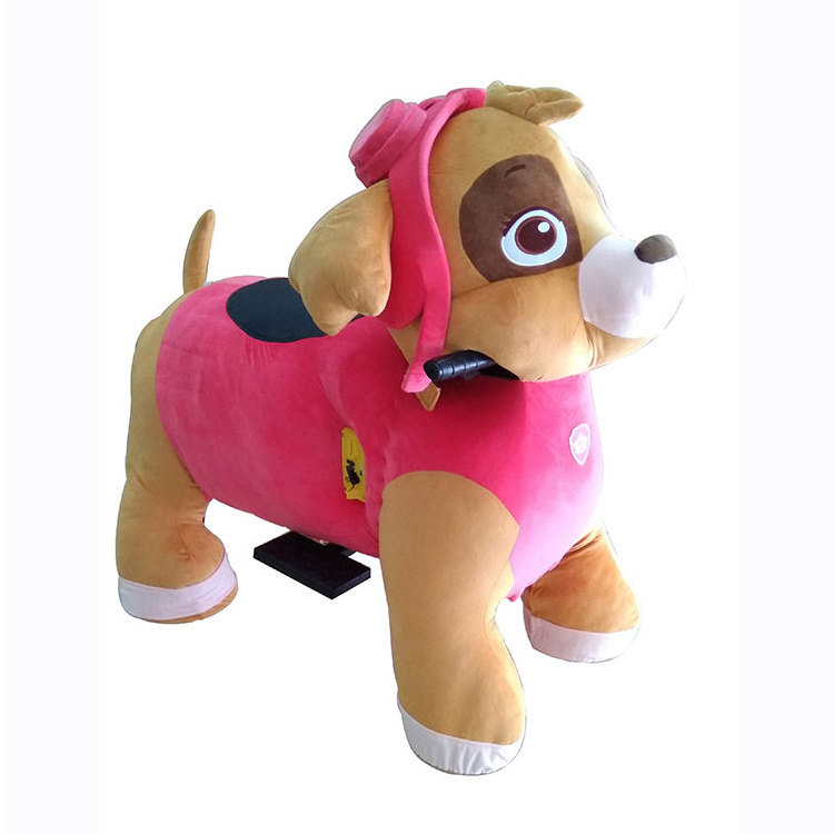 Kids plush dog riding battery powered walking animal rides electric mall rides with wheel