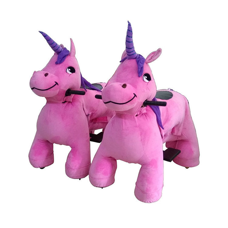 Rechargeable battery operated coin operated stuffed rides on unicorn motorized plush animal