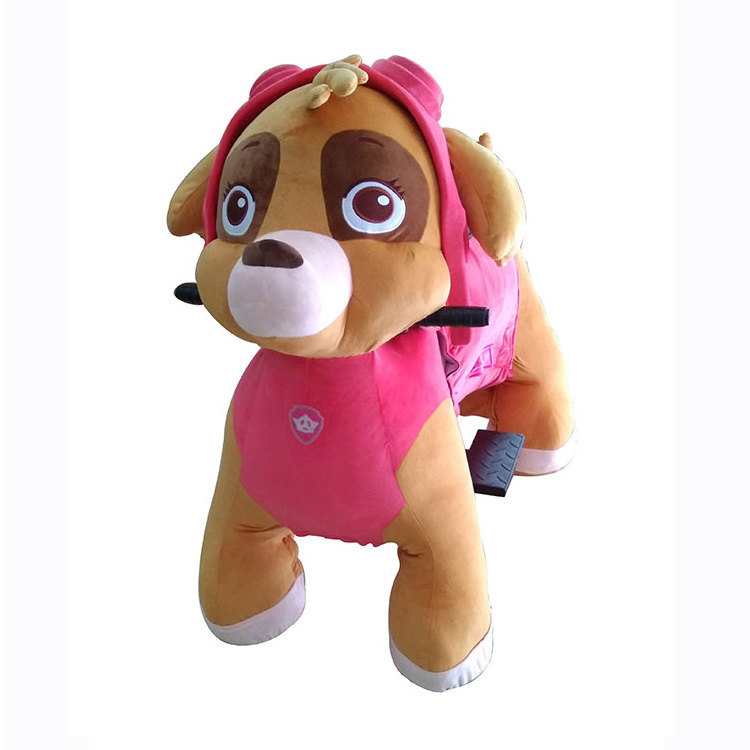 Kids plush dog riding battery powered walking animal rides electric mall rides with wheel