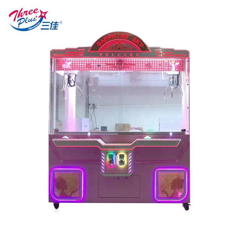 Threeplus double players coin operated sweet style milk cart doll prize vending claw crane game machine for sale