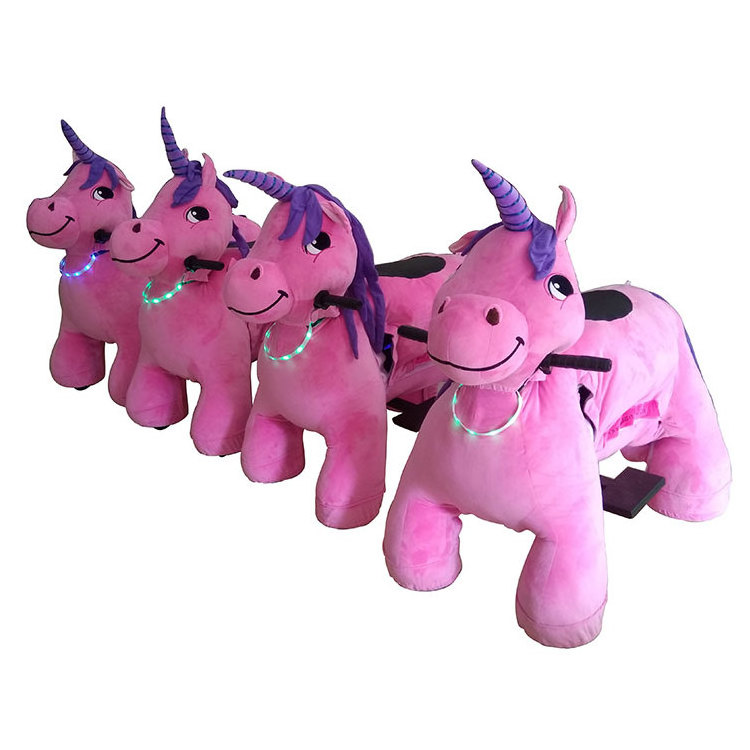 Rechargeable battery operated coin operated stuffed rides on unicorn motorized plush animal