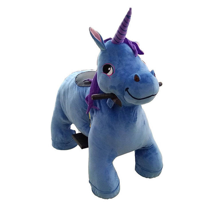 Rechargeable battery operated coin operated stuffed rides on unicorn motorized plush animal