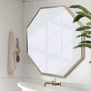 Modern luxury hotel bathroom decorative antique hexagon shape gold frame wall mirror