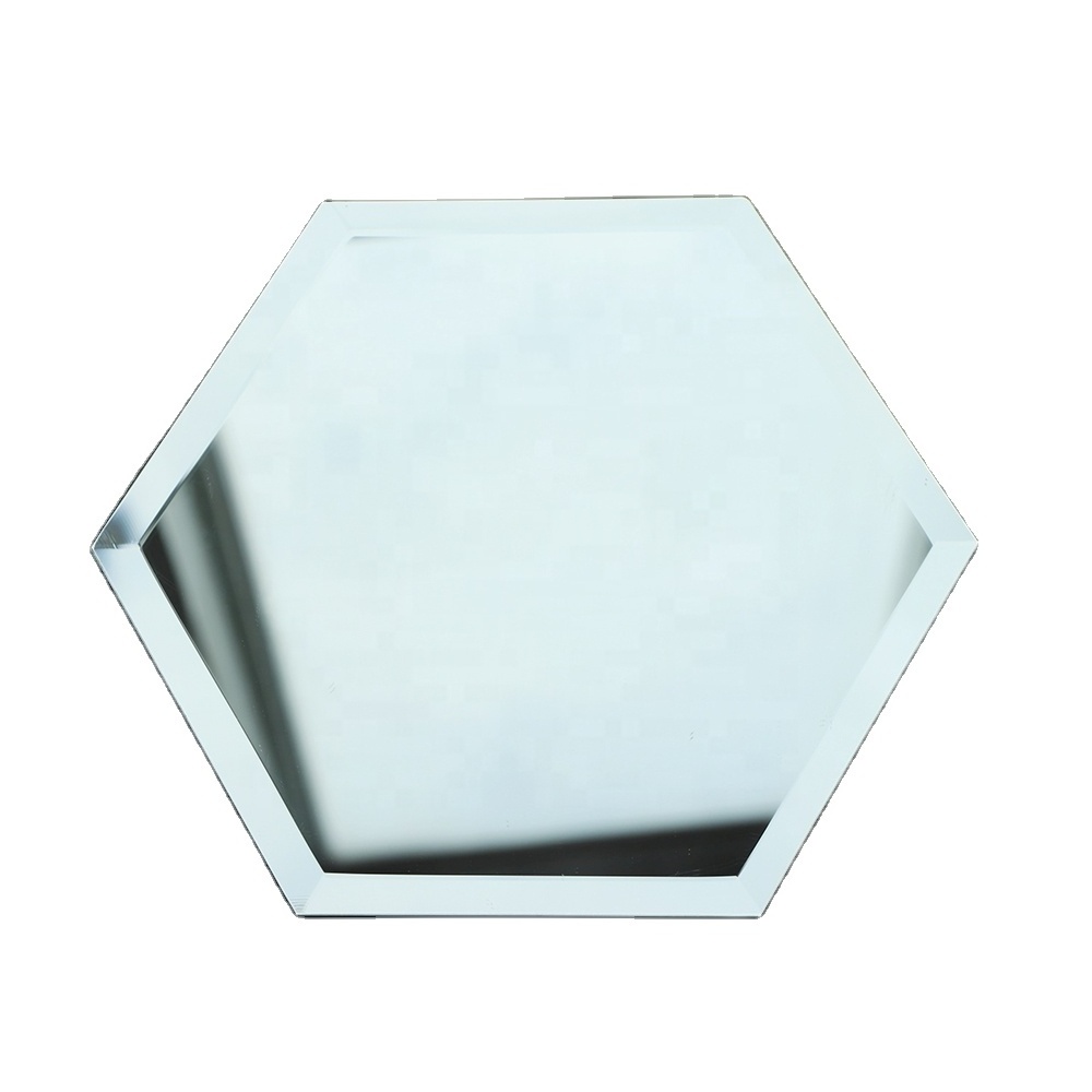 bathroom decoration bevel edges 4mm silver glass hexagon shape wall mirror