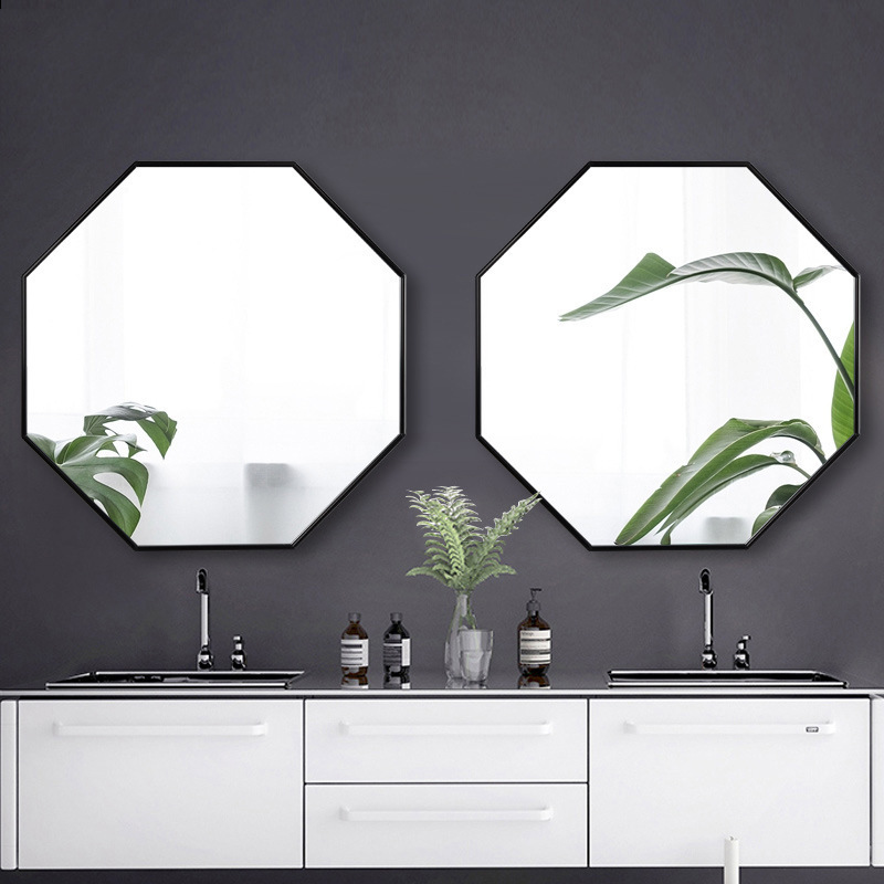 Modern luxury hotel bathroom decorative antique hexagon shape gold frame wall mirror