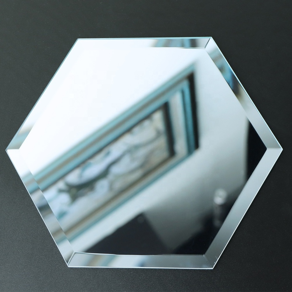 bathroom decoration bevel edges 4mm silver glass hexagon shape wall mirror