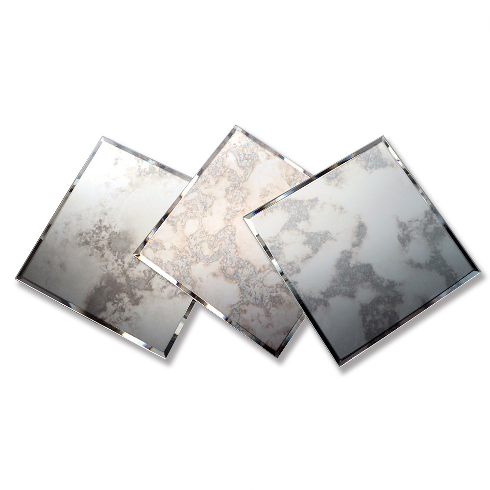 customized pattern decoration bathroom wall silver antique glass mirror sheet with pattern