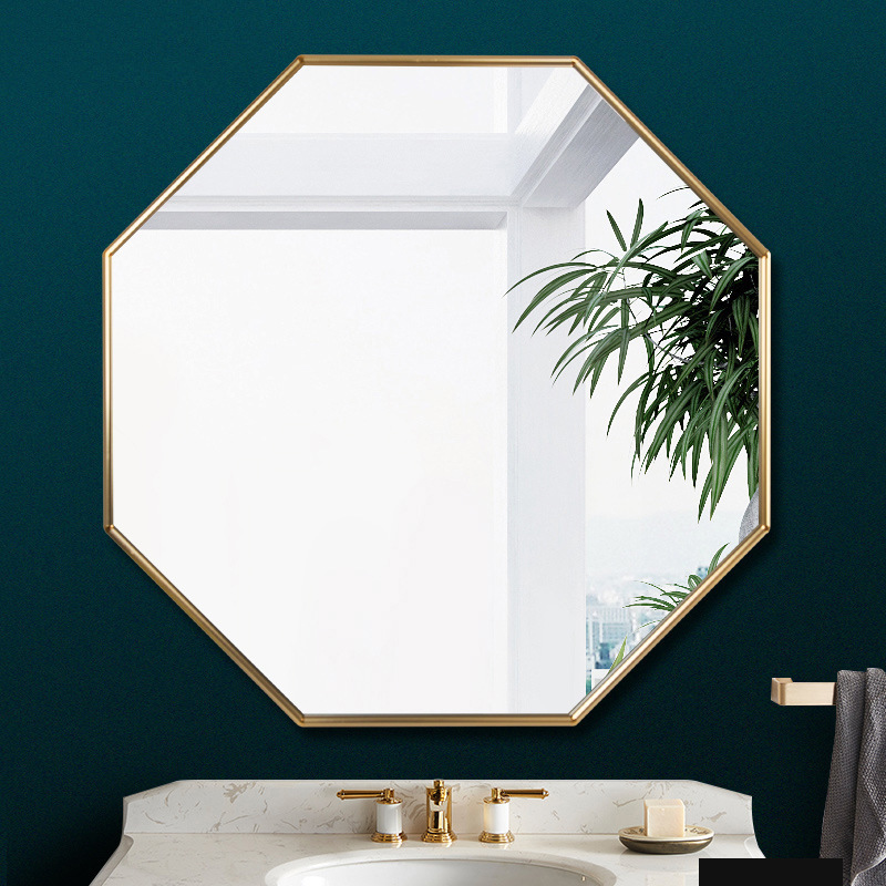 Modern luxury hotel bathroom decorative antique hexagon shape gold frame wall mirror