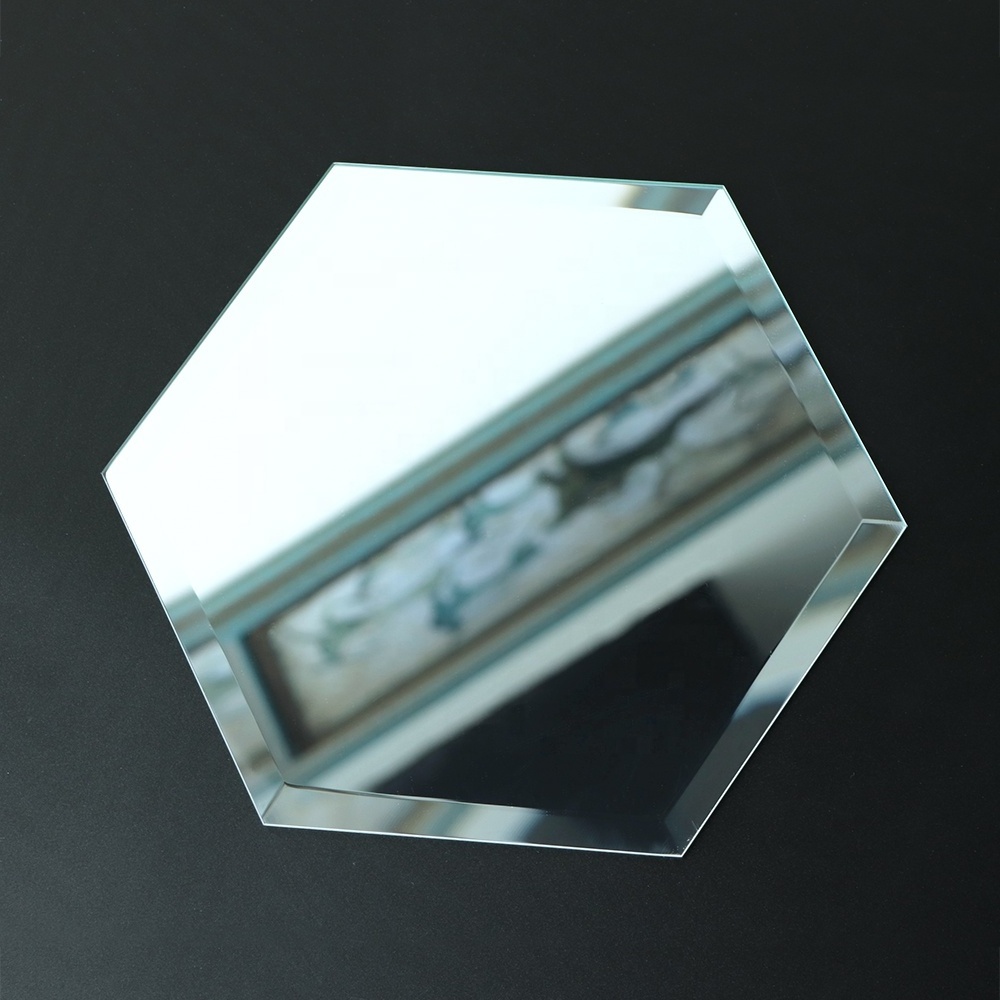 bathroom decoration bevel edges 4mm silver glass hexagon shape wall mirror