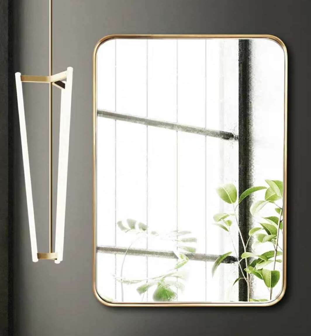 Large Decorative Stainless steel bright brass metal framed  bathroom wall mounted mirror