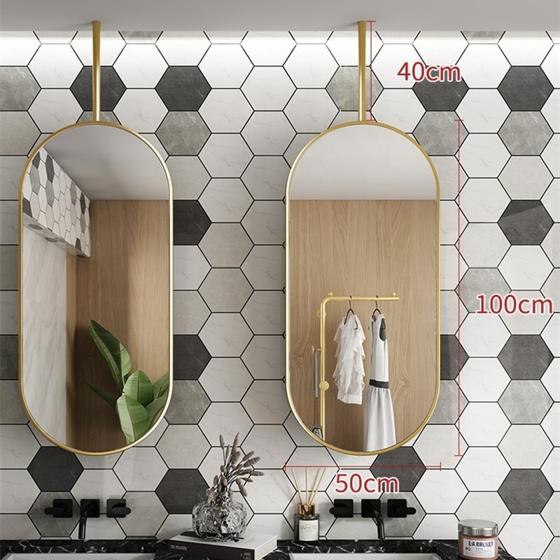 ceiling derrick customized size 40x60cm 50x60cm gold metal frame mirror for bathroom