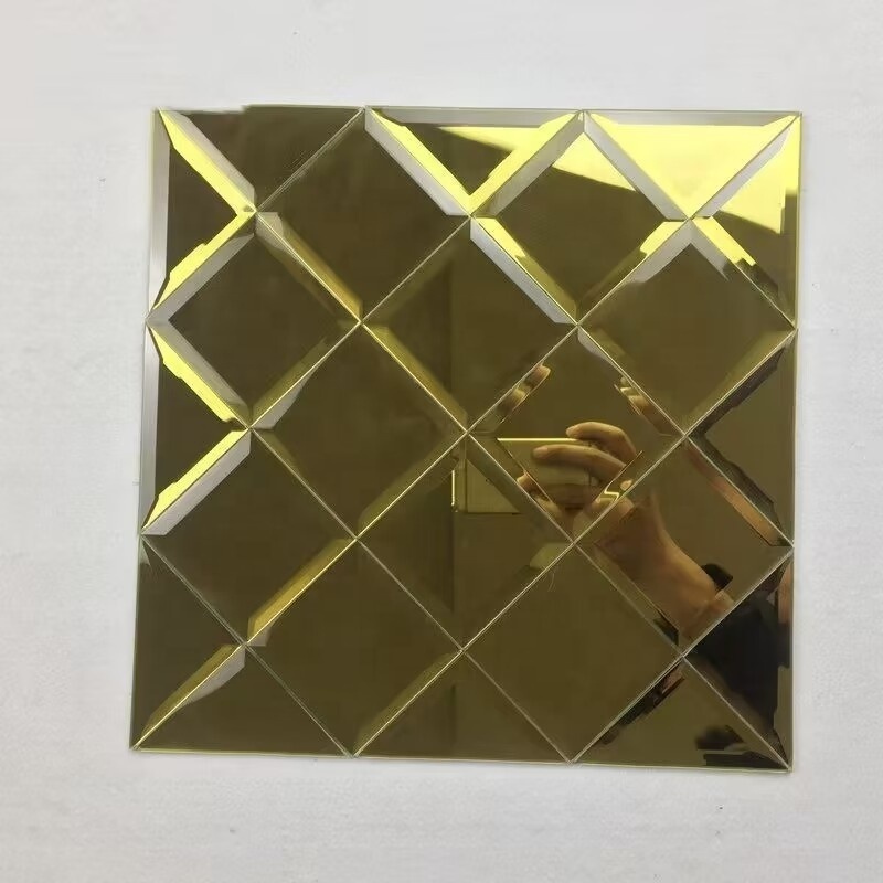 5mm Golden Mirror Glass Tiles Factory Direct Sale Peel and Stick Mirror Wall Tiles