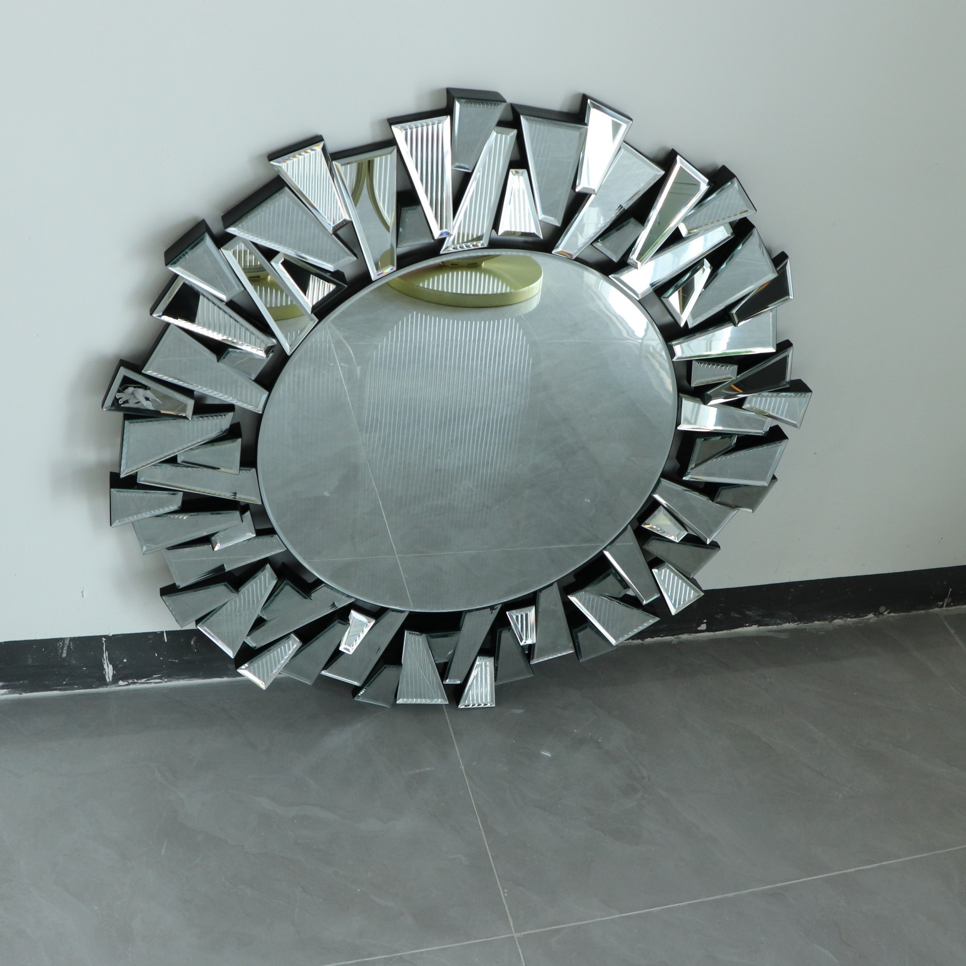 Hot Trend Furniture OEM ODM art beveled Crushed collage wall big frameless wall decorative mirror