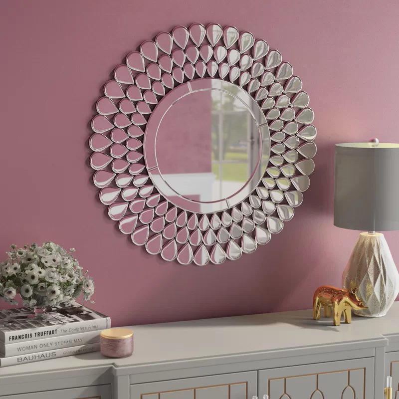 Silver large round modern Design  Glass Starburst Wall Teardrop mirror