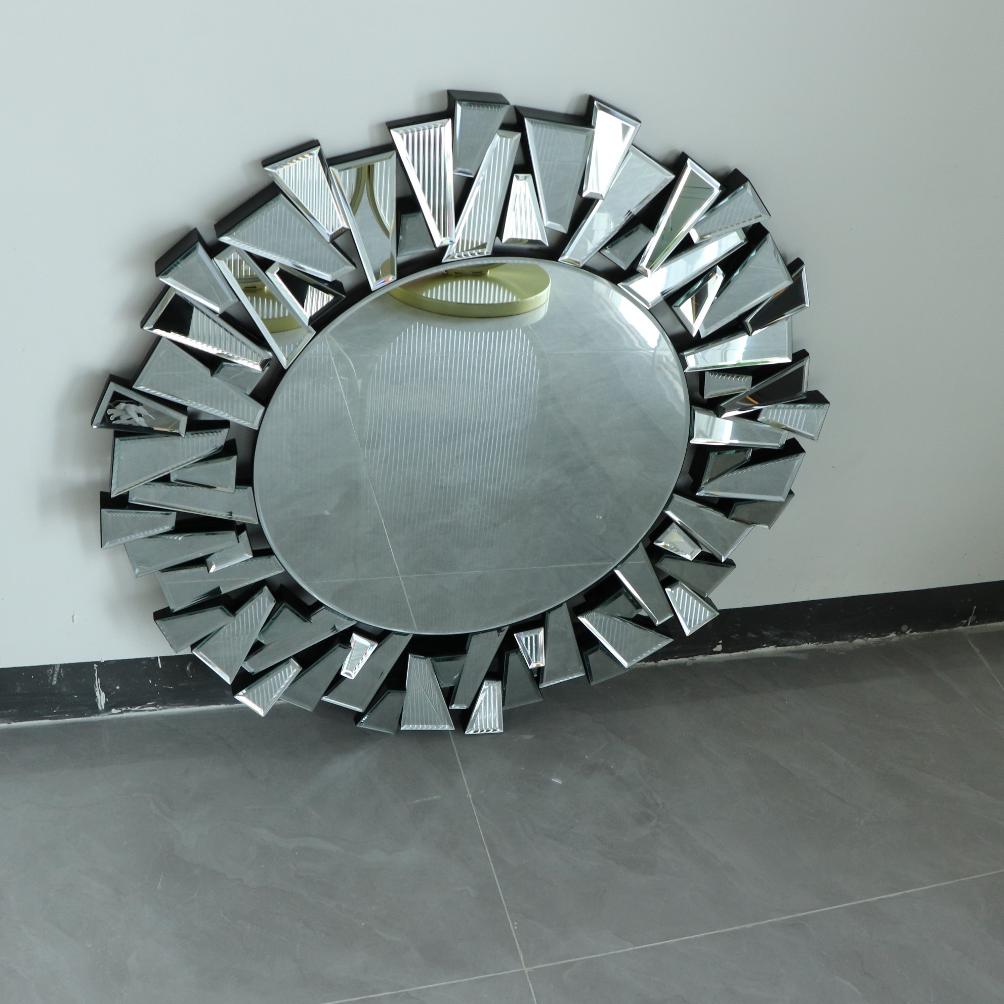 Hot Trend Furniture OEM ODM art beveled Crushed collage wall big frameless wall decorative mirror