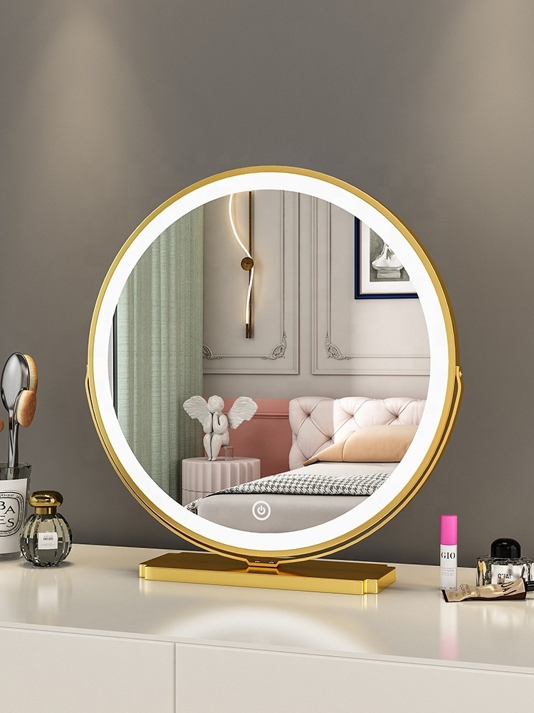 Time display decorative hot selling round touch screen bathroom dresser with mirror and led lights