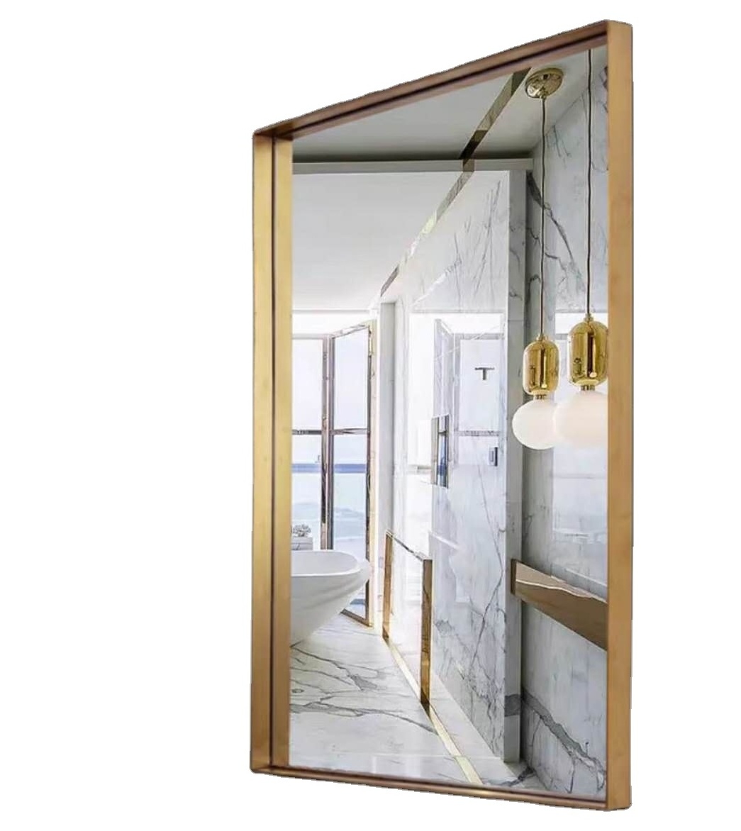 Large Decorative Stainless steel bright brass metal framed  bathroom wall mounted mirror