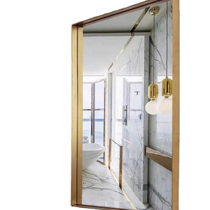 Large Decorative Stainless steel bright brass metal framed  bathroom wall mounted mirror