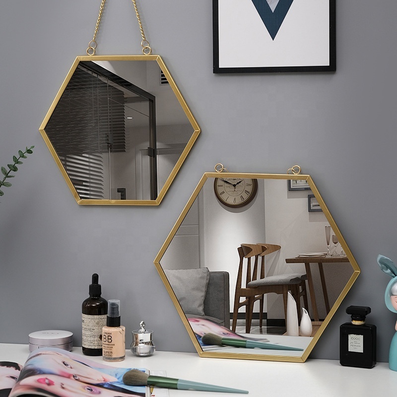 Modern Hexagon Shape Wall Hanging Decor Mirror Cheap Simple Wall Mirrors