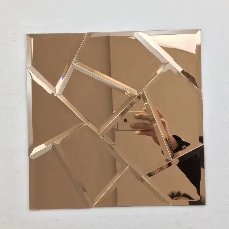 5mm Golden Mirror Glass Tiles Factory Direct Sale Peel and Stick Mirror Wall Tiles