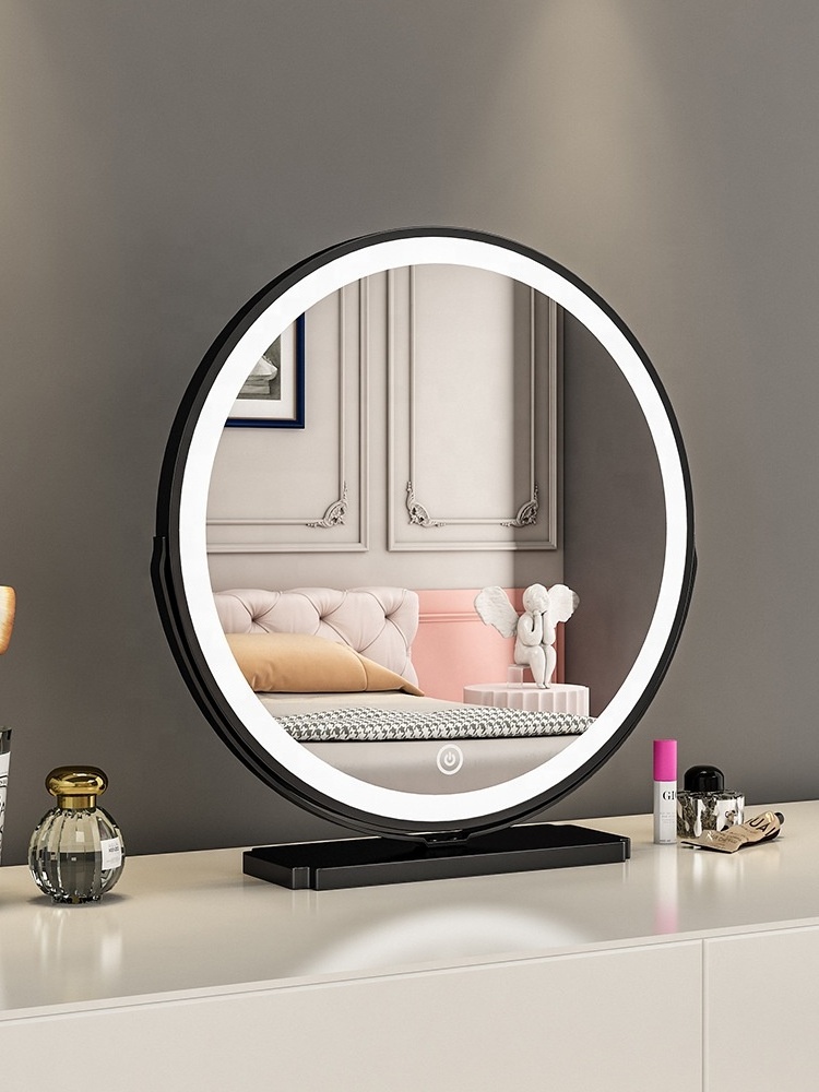 Time display decorative hot selling round touch screen bathroom dresser with mirror and led lights