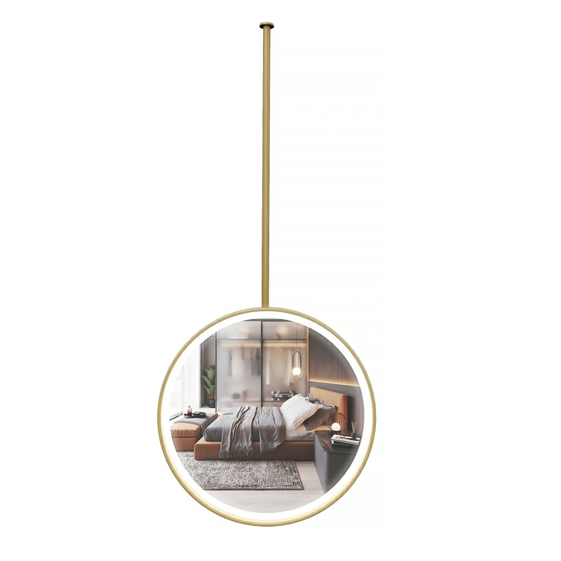 Round hotel front surface ceiling hanging gold frame decorative mirror