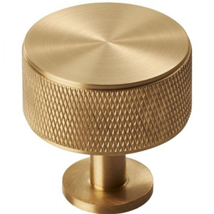 Custom Made furniture handles & knobs, Round Cabinet Knurled Gold Color Satin Brass Knob