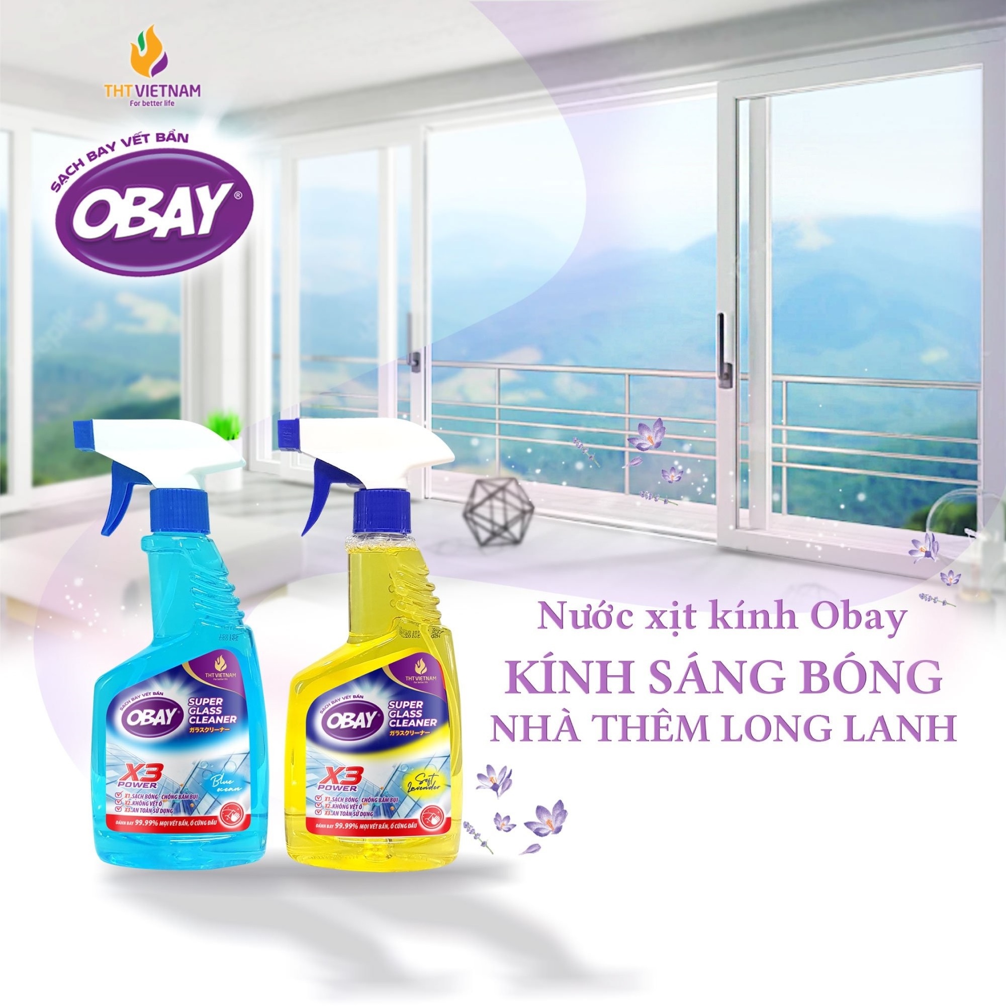 Obay Glass Cleaner 500ml Soft Lavender Quickly Remove Stubborn Stains Kitchen Household Cleaning Spray