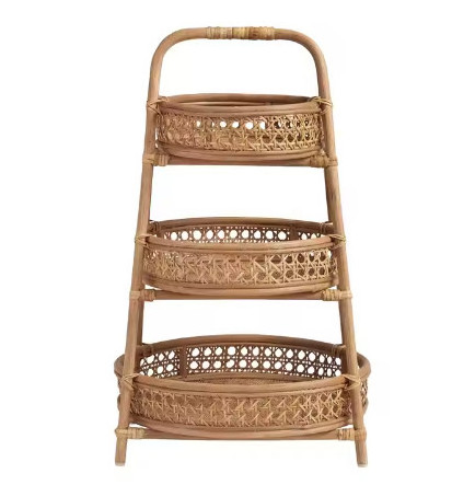 High quality top selling Round Natural Rattan Cane 3 Tier Farrah Storage Tower natural rattan trays with 3 tiers handmade  2024