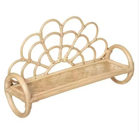 New Design Eye Catching Handwoven Natural Rattan Cloud Wall Rack Floating Wall Shelf Wicker Rattan Wall Mount Shelf 2024