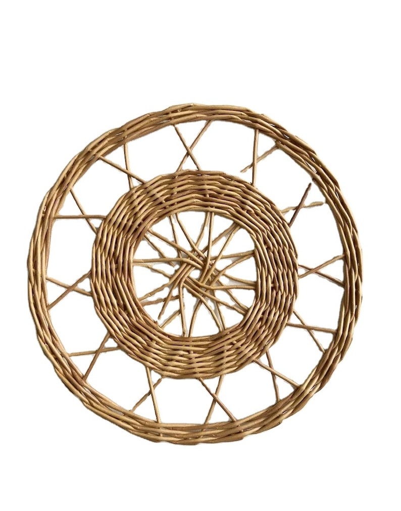 Set of 7 Boho Brown Wicker Bamboo Wall Baskets Large Woven Wall Plates for Bedroom Hanging Decor Bed Decor