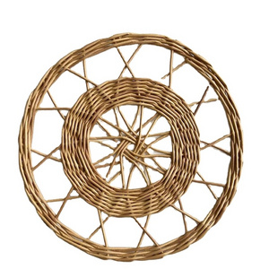 Set of 7 Boho Brown Wicker Bamboo Wall Baskets Large Woven Wall Plates for Bedroom Hanging Decor Bed Decor