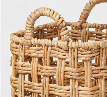 Handmade Woven Natural Water hyacinth Twisted Open Checkered Weave Milk Crate Natural water hyacinth basket with handles 2024