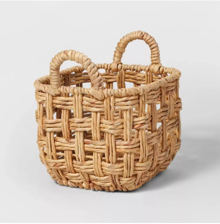 Handmade Woven Natural Water hyacinth Twisted Open Checkered Weave Milk Crate Natural water hyacinth basket with handles 2024