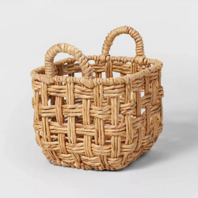 Handmade Woven Natural Water hyacinth Twisted Open Checkered Weave Milk Crate Natural water hyacinth basket with handles 2024