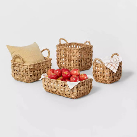 Handmade Woven Natural Water hyacinth Twisted Open Checkered Weave Milk Crate Natural water hyacinth basket with handles 2024