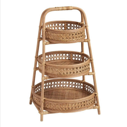 High quality top selling Round Natural Rattan Cane 3 Tier Farrah Storage Tower natural rattan trays with 3 tiers handmade  2024