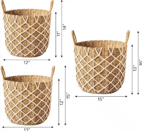 Eco-Friendly Natural Wicker Storage Baskets 100% round Boho Woven Tall Seagrass Plant Bins with Dimensional Tolerance 2024