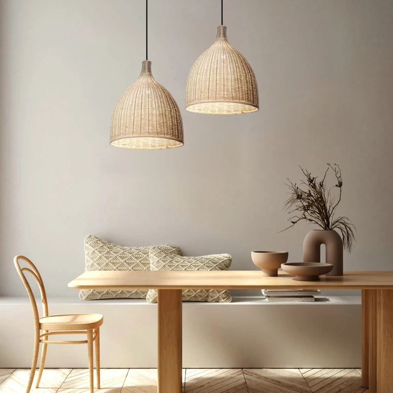 High Quality Eco-Friendly Rattan Pendant Light Bamboo Lampshade Artisan-Made Coastal Scandi Farmhouse Wall Hanging Stylish Decor