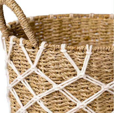 Eco-Friendly Natural Wicker Storage Baskets 100% round Boho Woven Tall Seagrass Plant Bins with Dimensional Tolerance 2024